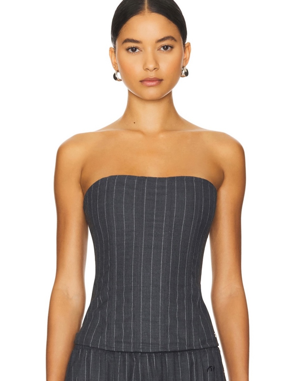 Miaou Charcoal Pinstripe Strapless Corset Top